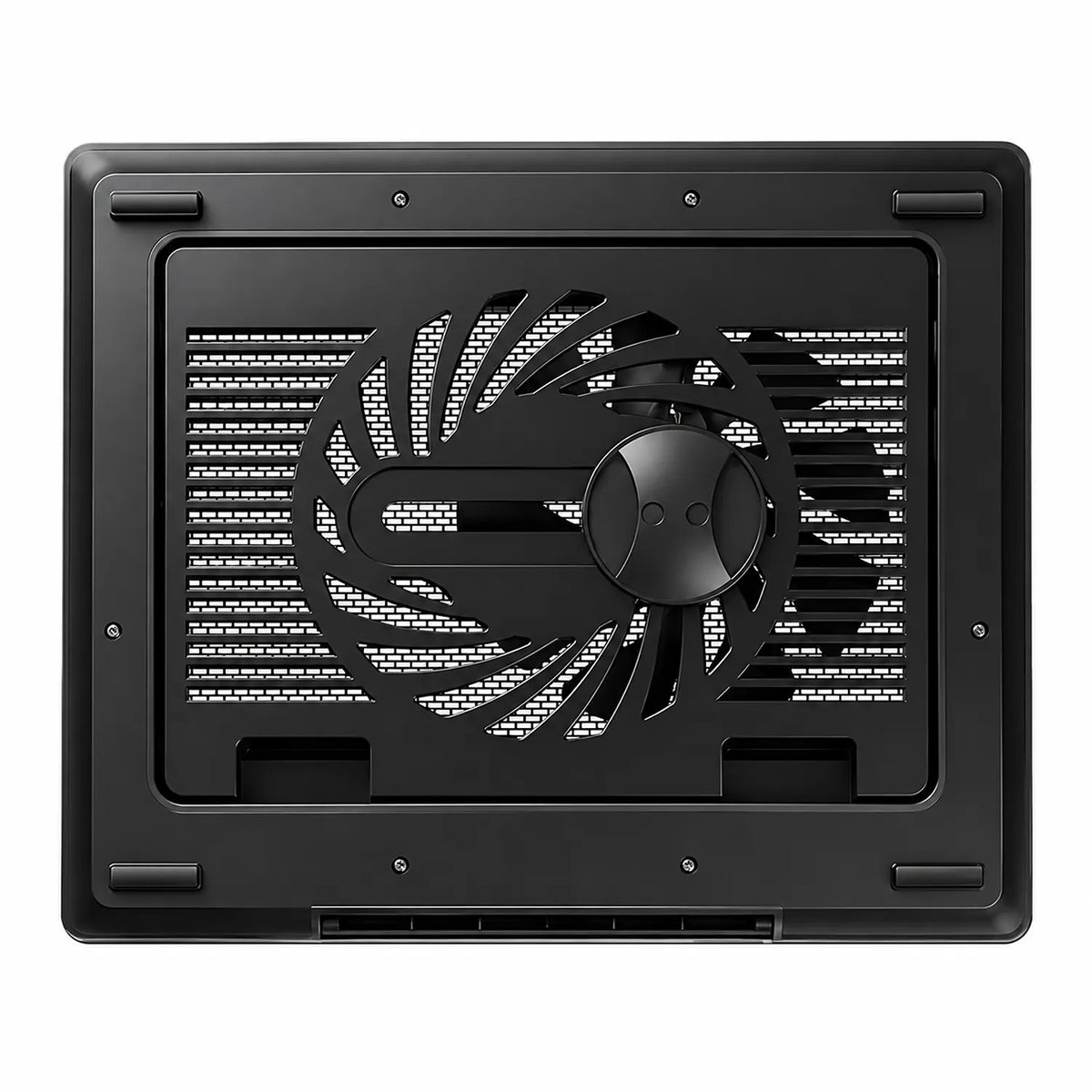 Repacked Cooler Master NotePal ErgoStand Lite Laptop Cooling Pad for 15.6-inch Laptops bottom view highlighting silent 160mm cooling fan and non-slip rubber feet -tpstech.in