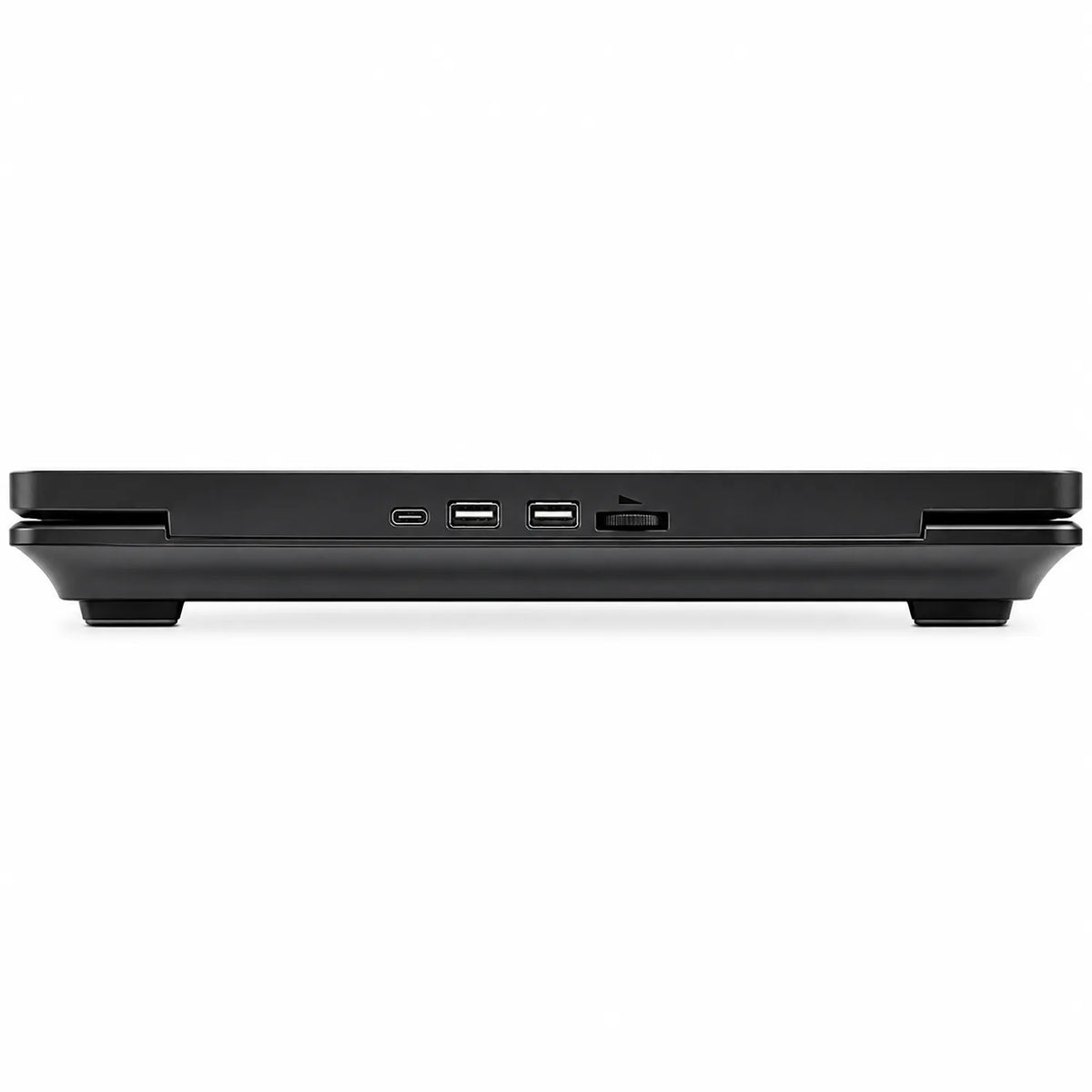 Repacked Cooler Master NotePal ErgoStand Lite Laptop Cooling Pad for 15.6-inch Laptops rear edge view showing USB pass-through ports and stepless fan speed control dial -tpstech.in