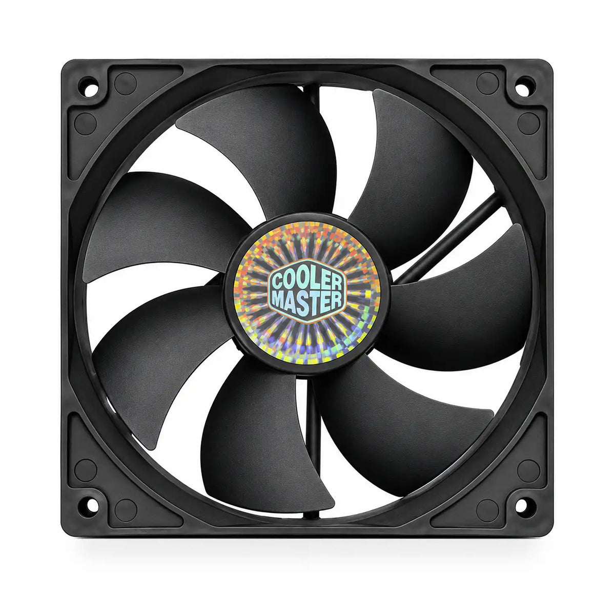 Repacked Cooler Master R4-S2S-124K-GP 120mm Silent Case Fan straight front view highlighting 120mm airflow design and Cooler Master center sticker -tpstech.in