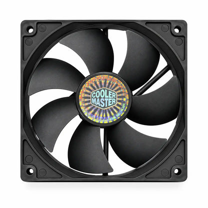 Repacked Cooler Master R4-S2S-124K-GP 120mm Silent Case Fan straight front view highlighting 120mm airflow design and Cooler Master center sticker -tpstech.in