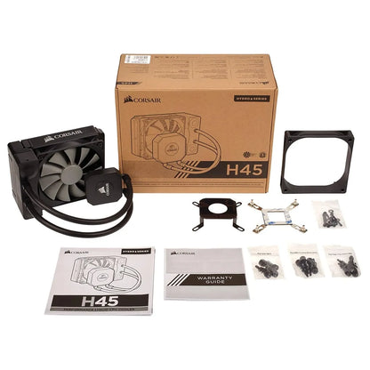 Repacked CORSAIR Hydro H45 Liquid CPU Cooler packaging box with complete accessories manual and warranty guide -tpstech.in