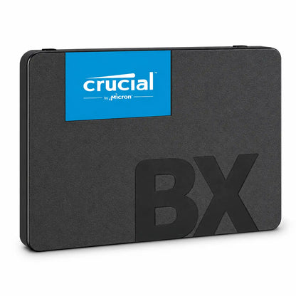 Repacked Crucial BX500 120GB SATA 2.5-inch SSD standing angled view showing embossed BX logo -tpstech.in