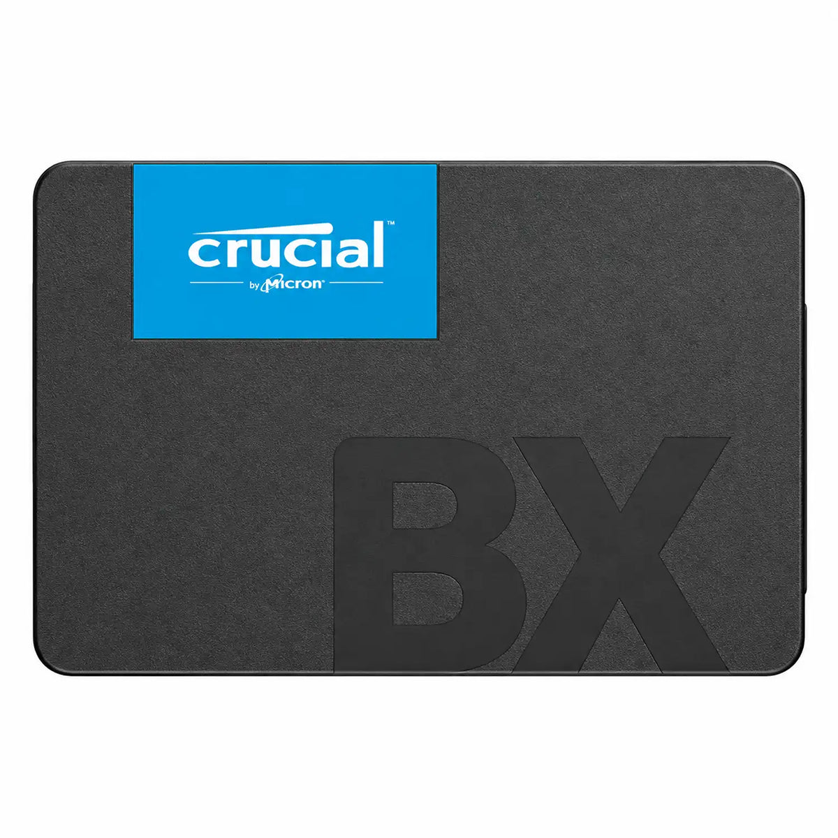 Repacked Crucial BX500 120GB SATA 2.5-inch SSD top straight view featuring blue Crucial logo badge -tpstech.in