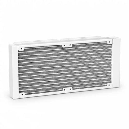 Repacked GAMDIAS CHIONE M3-240W 240W AIO Liquid CPU Cooler rear angle view showing high density white aluminum radiator fins -tpstech.in