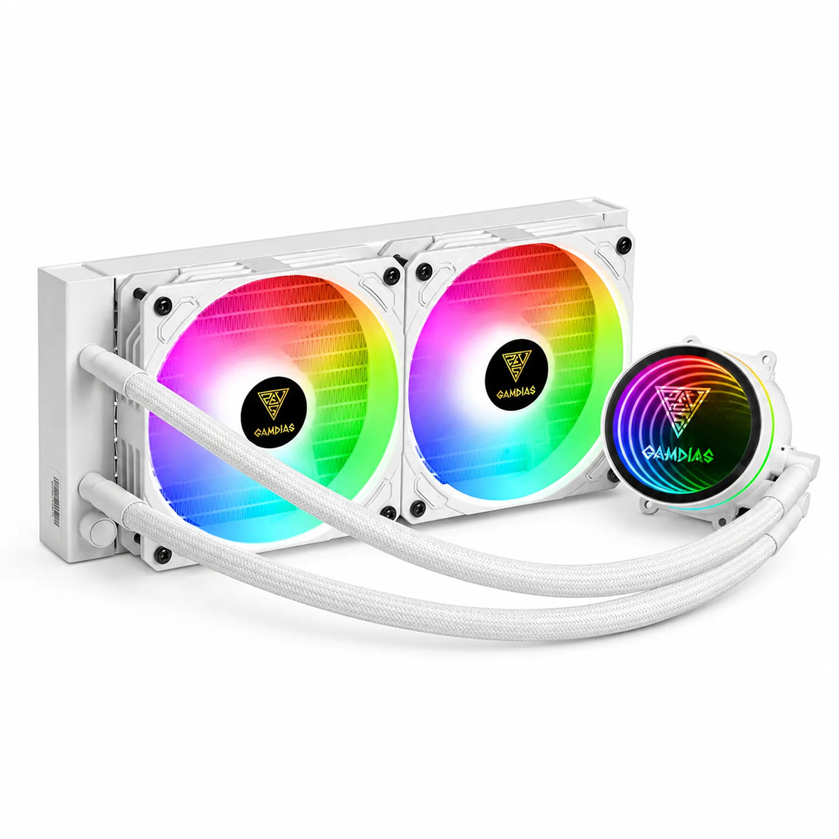 Repacked GAMDIAS CHIONE M3-240W 240W AIO Liquid CPU Cooler complete white kit with dual ARGB fans and infinity mirror pump -tpstech.in