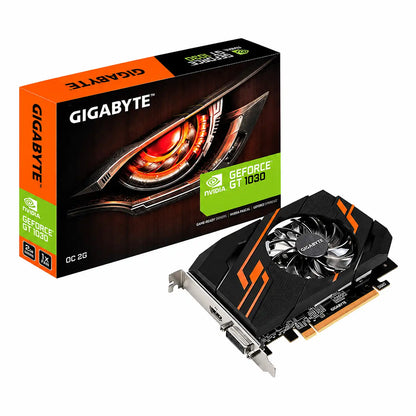 Repacked Gigabyte Nvidia GeForce GT 1030 OC 2GB GDDR5 Graphics Card alongside retail packaging box -tpstech.in