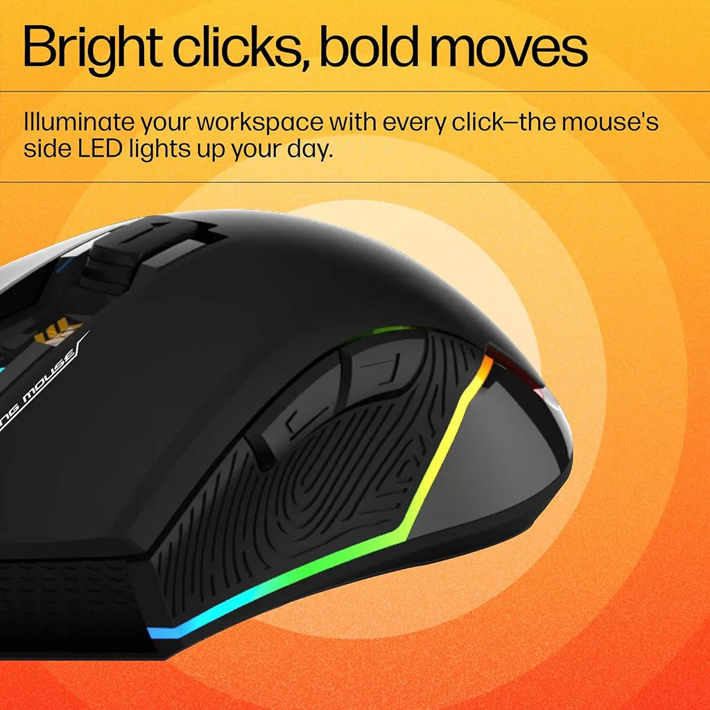 Repacked HP G360 RGB Wired Gaming Mouse side LED illumination and textured thumb grip -tpstech.in