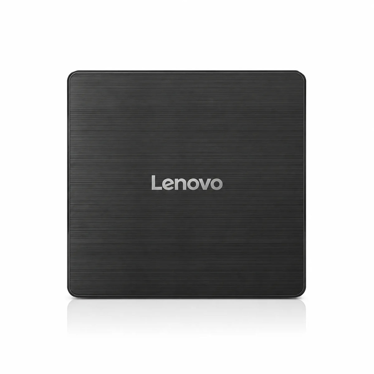 Repacked Lenovo DB65 Slim DVD Burner USB Optical Drive top-down view showing brushed metallic finish and Lenovo logo -tpstech.in