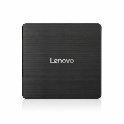 Repacked Lenovo DB65 Slim DVD Burner USB Optical Drive top-down view showing brushed metallic finish and Lenovo logo -tpstech.in