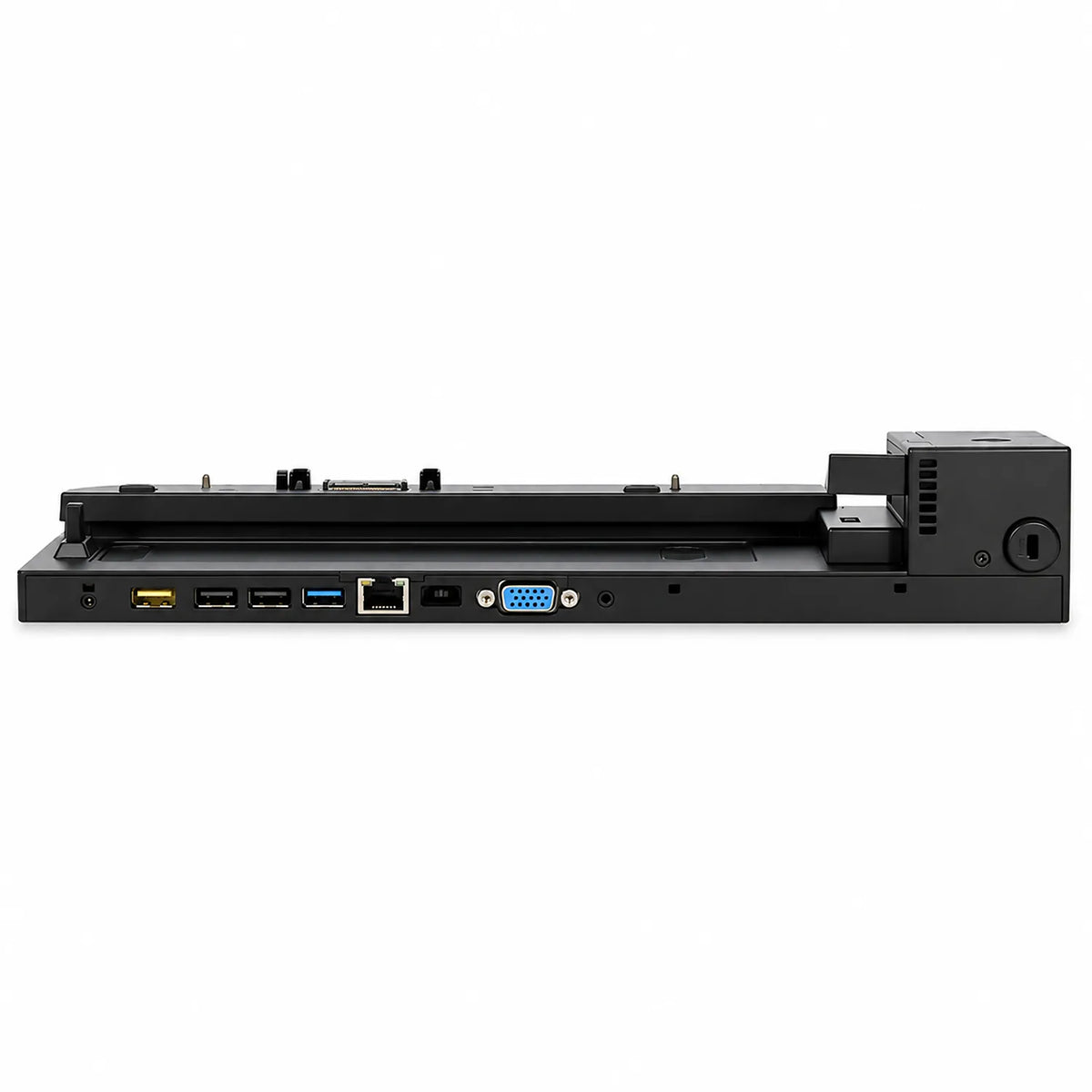 Repacked Lenovo ThinkPad Basic 65W Docking Station rear panel view showing USB ports, Ethernet, VGA, and power input -tpstech.in