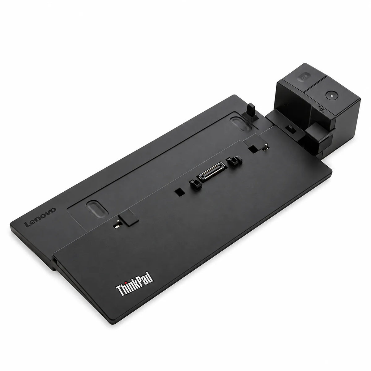 Repacked Lenovo ThinkPad Basic 65W Docking Station right angled view featuring ThinkPad branding and guide posts -tpstech.in