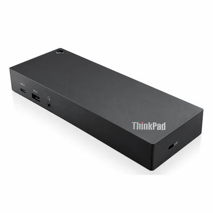 Repacked Lenovo USB-C USB 3.0 Port Docking Station 135W perspective view showing front ports and Kensington lock slot -tpstech.in