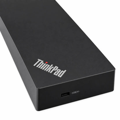 Repacked Lenovo USB-C USB 3.0 Port Docking Station 135W close up side angle showing host USB-C connection port -tpstech.in