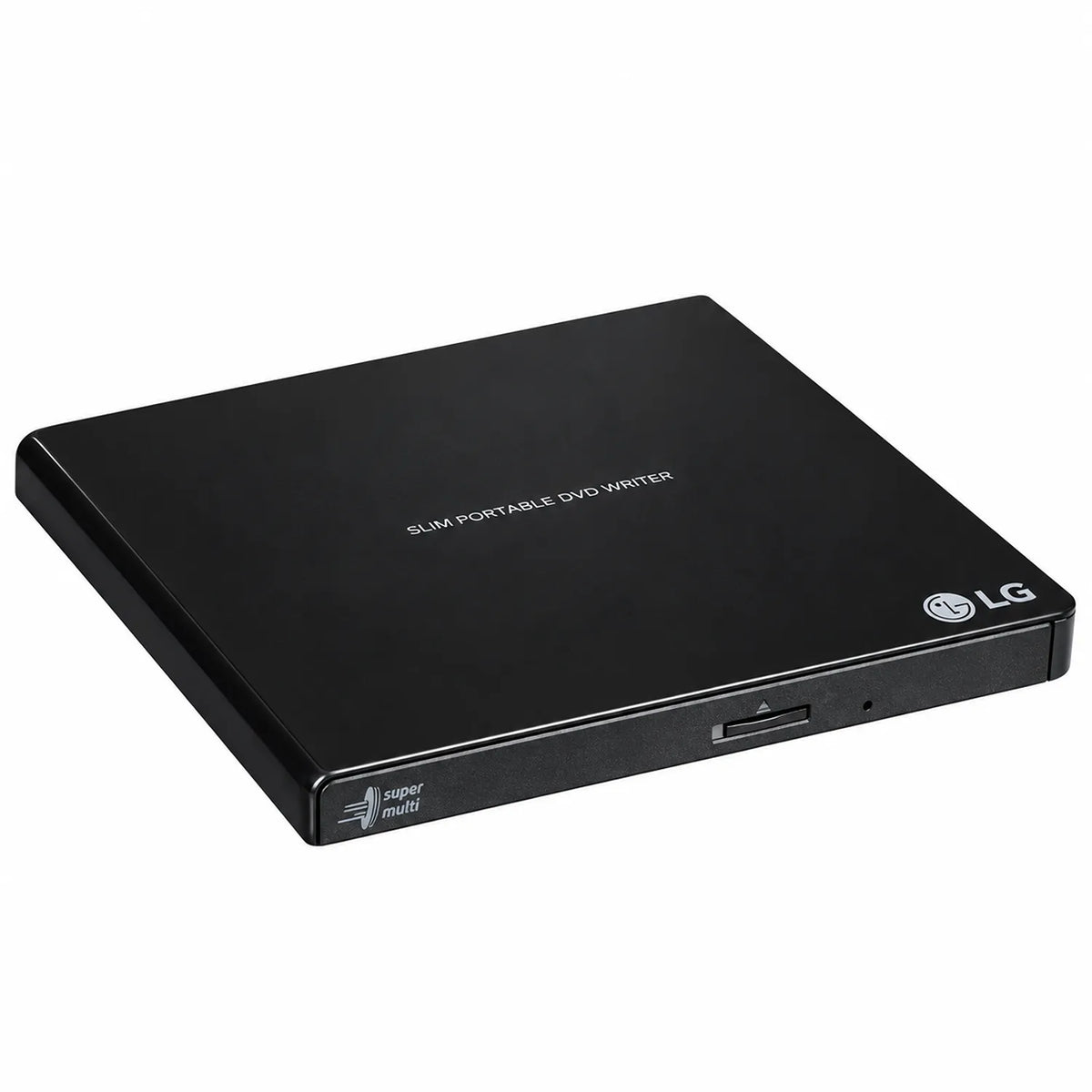 Repacked LG GP65NB60 Portable DVD Writer with M-DISC Support perspective left angle view of slim black body -tpstech.in