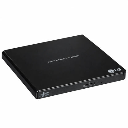 Repacked LG GP65NB60 Portable DVD Writer with M-DISC Support perspective left angle view of slim black body -tpstech.in