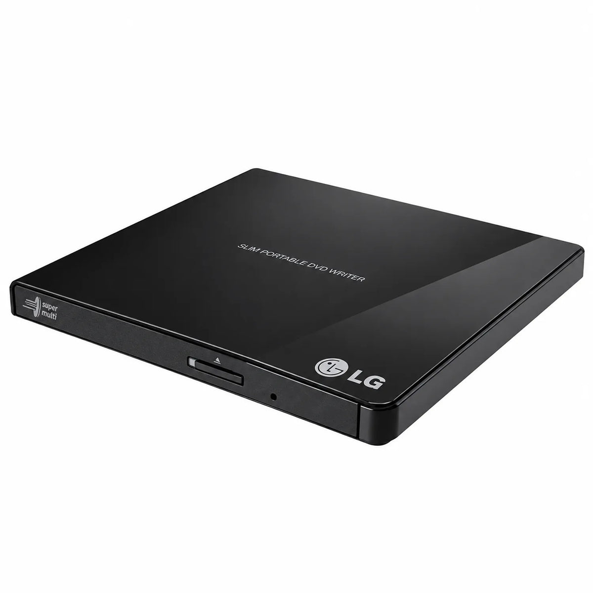 Repacked LG GP65NB60 Portable DVD Writer with M-DISC Support perspective right angle view showing glossy finish and LG logo -tpstech.in