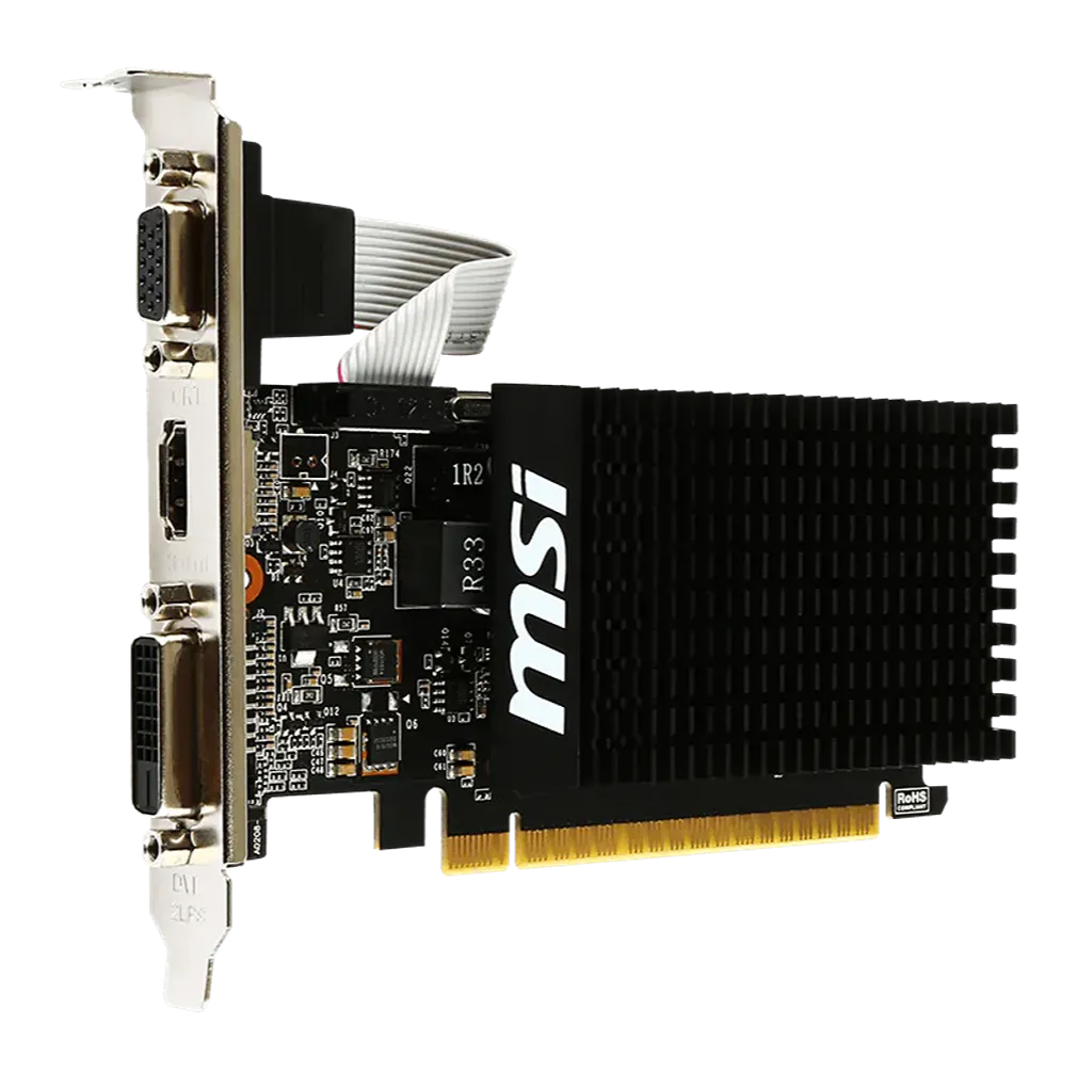 Repacked MSI GT 710 2GB DDR3 Low Profile Graphics Card component layout and heatsink side profile -tpstech.in