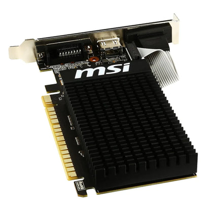 Repacked MSI GT 710 2GB DDR3 Low Profile Graphics Card perspective view with black silent cooling heatsink -tpstech.in