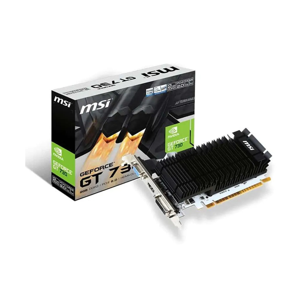 Repacked MSI GT 710 2GB DDR3 Low Profile Graphics Card displayed alongside retail packaging box -tpstech.in