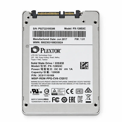 Repacked Plextor 128GB SATA SSD with 550MB/s Read Speed back specification label and SATA connector interface -tpstech.in