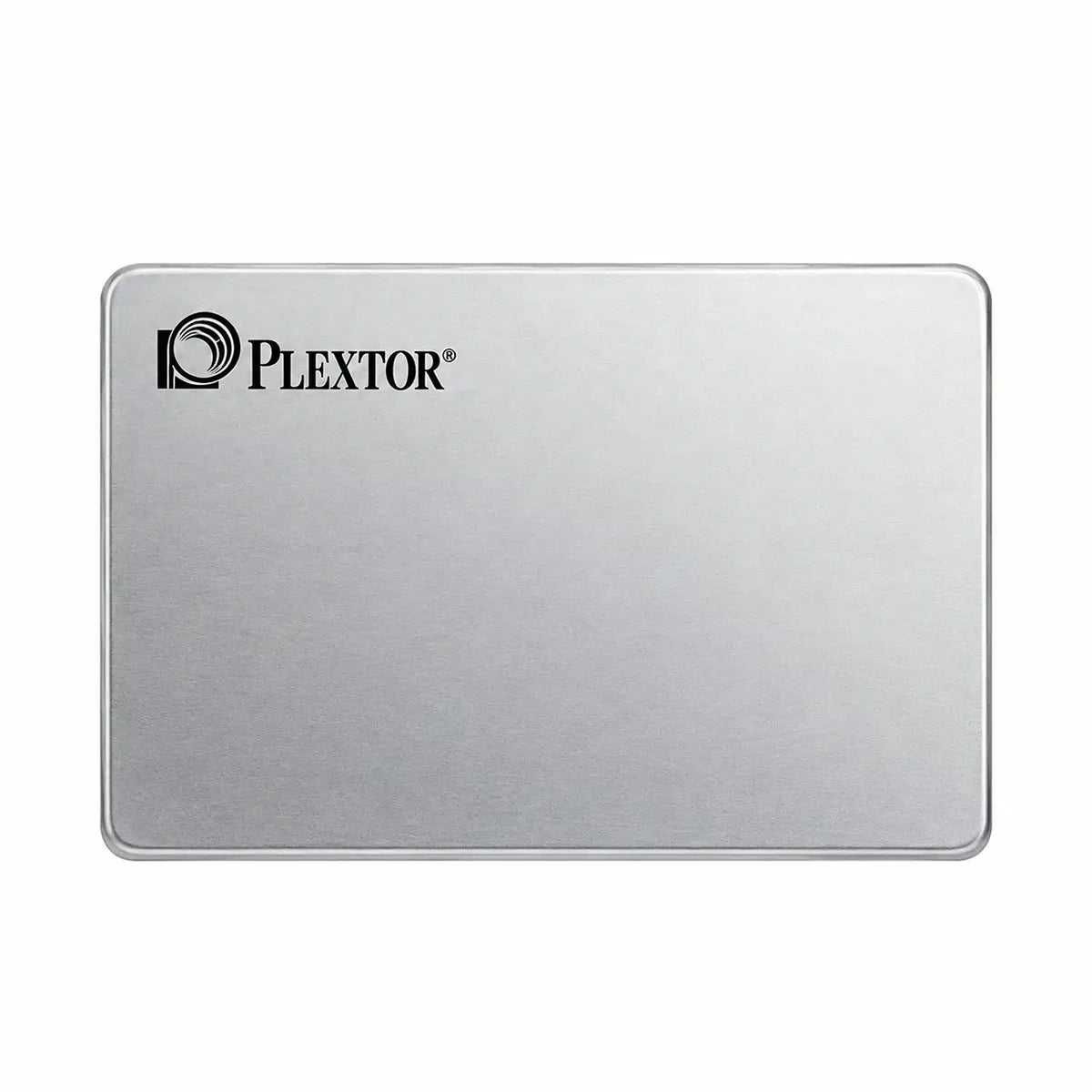 Repacked Plextor 128GB SATA SSD with 550MB/s Read Speed top straight-on view showcasing clean aluminum chassis design -tpstech.in