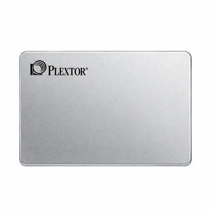 Repacked Plextor 128GB SATA SSD with 550MB/s Read Speed top straight-on view showcasing clean aluminum chassis design -tpstech.in