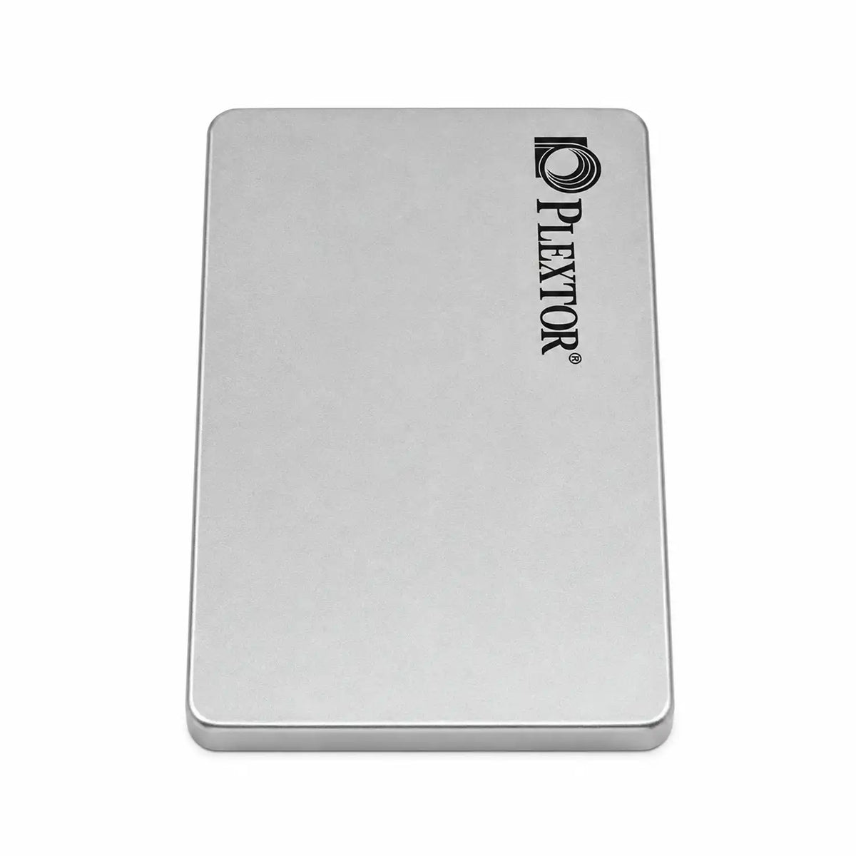 Repacked Plextor 128GB SATA SSD with 550MB/s Read Speed vertical orientation highlighting metallic finish and logo -tpstech.in