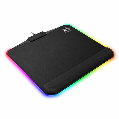 Left angled perspective view of Repacked Xanova Deimos Luxe-SR RGB Gaming Mouse Pad with padded wrist rest -tpstech.in