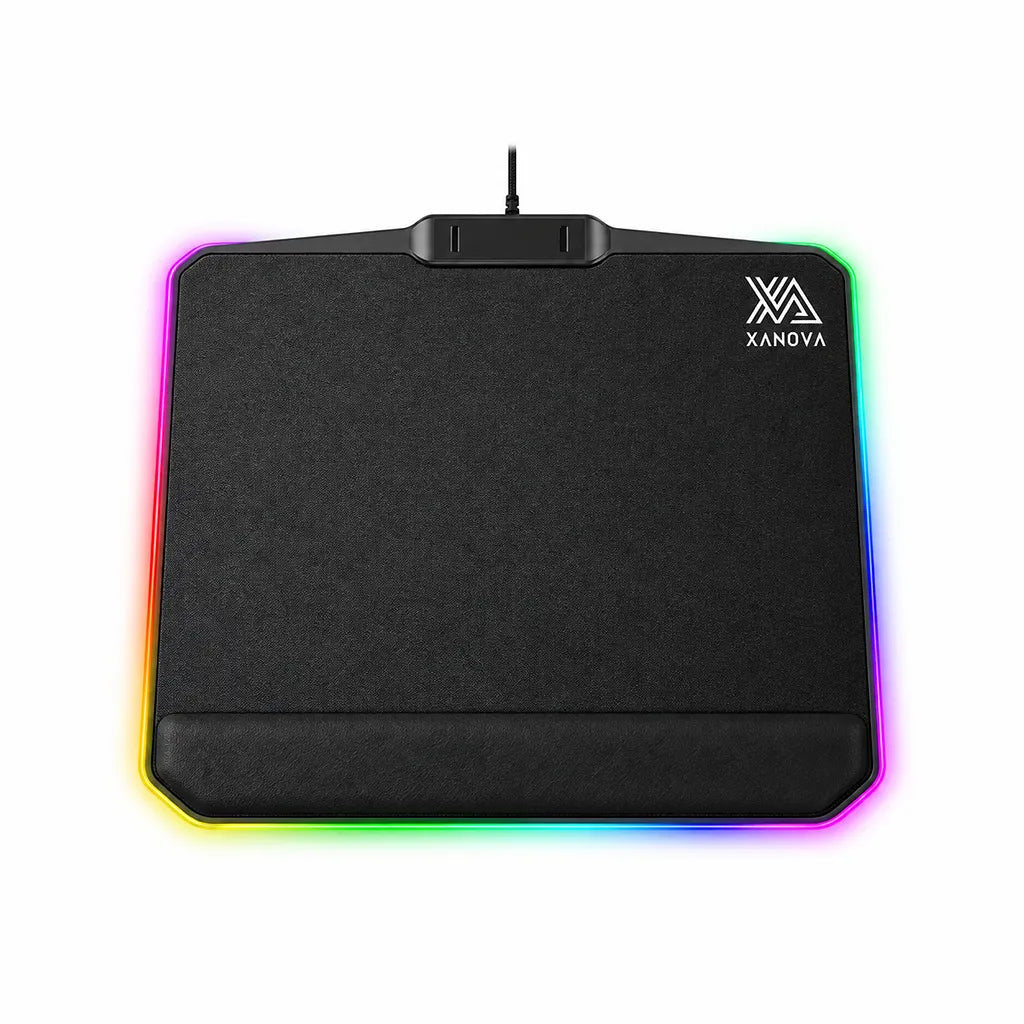 Top down layout view of Repacked Xanova Deimos Luxe-SR RGB Gaming Mouse Pad showing illuminated RGB borders -tpstech.in