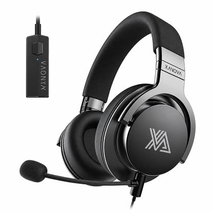Repacked XANOVA Juturna-U Gaming Headset with Virtual 7.1 Surround Sound angled view with detachable microphone and USB sound card -tpstech.in