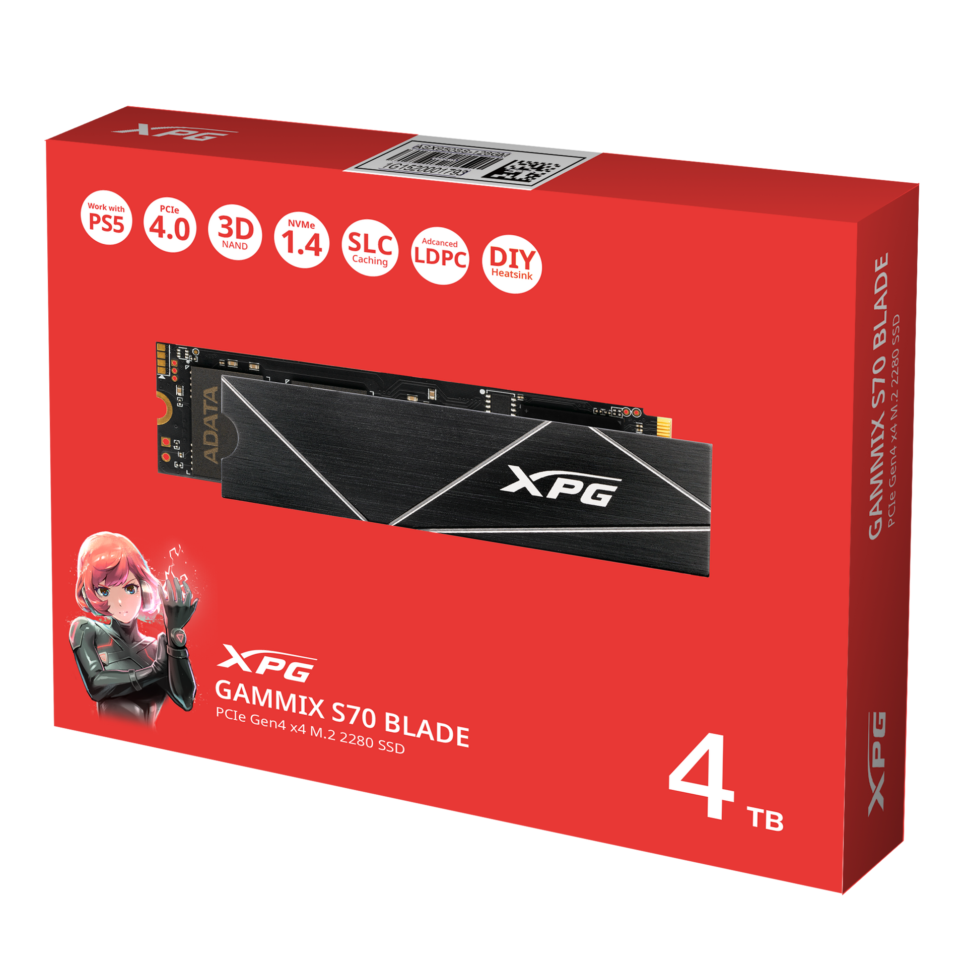 内蔵型SSD SSD 4TB M.2 NVMe XPG Gammix S70 Blade XPG GAMMIX S70 Blade M.2 NVME 4TB PCIe Gen4 Internal Solid-State