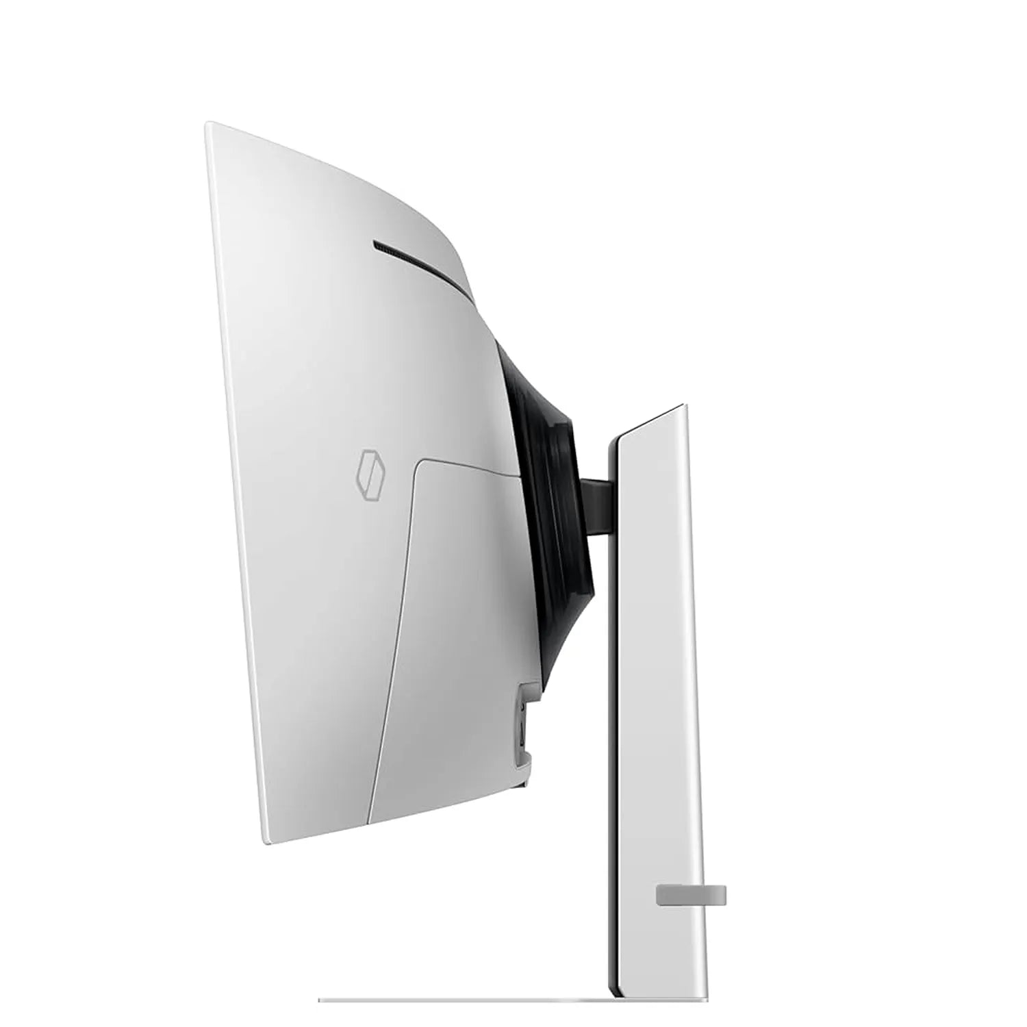 Samsung 49 inch Odyssey OLED G9 curved gaming monitor side view with slim white rear design and stand -tpstech.in