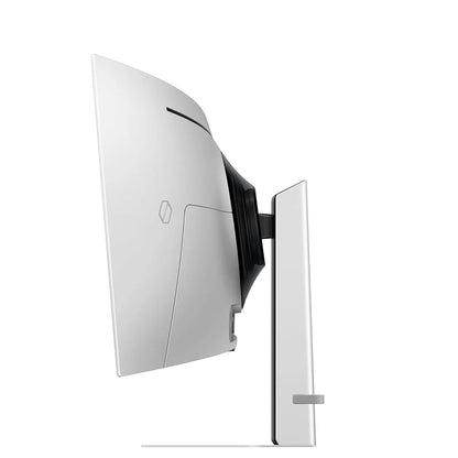 Samsung 49 inch Odyssey OLED G9 curved gaming monitor side view with slim white rear design and stand -tpstech.in