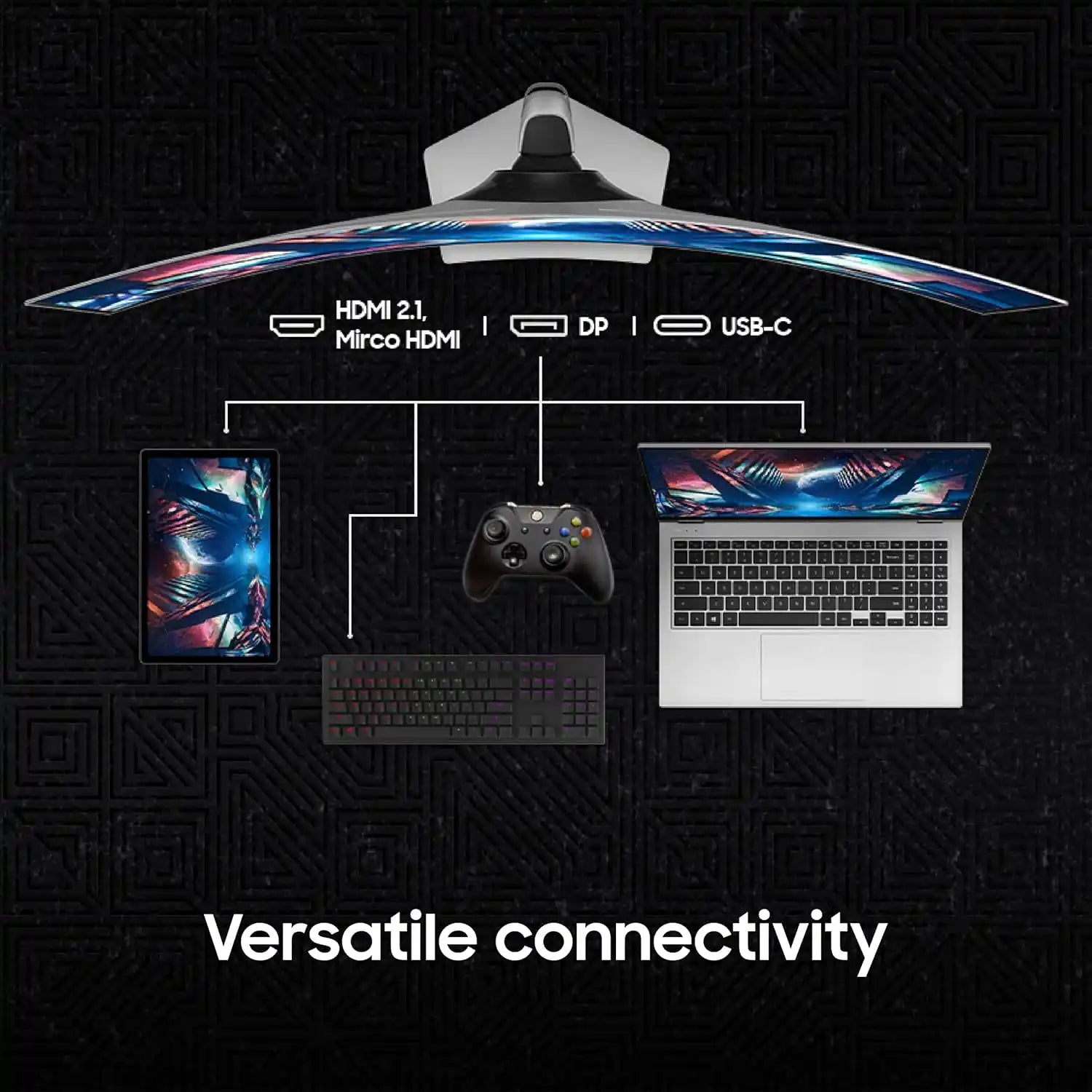 Samsung 49 inch Odyssey OLED G9 gaming monitor showing HDMI 2.1, DisplayPort and USB Type-C connectivity -tpstech.in