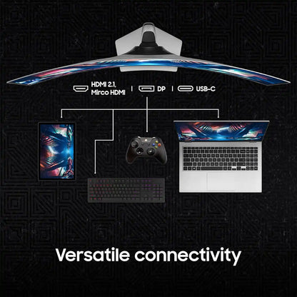 Samsung 49 inch Odyssey OLED G9 gaming monitor showing HDMI 2.1, DisplayPort and USB Type-C connectivity -tpstech.in