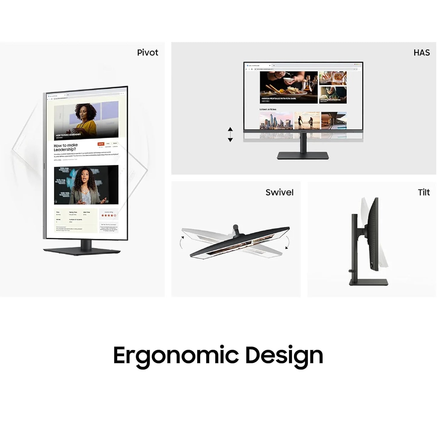 Samsung LS24F430UAWXXL ergonomic monitor with pivot, height adjustment, swivel and tilt functionality -tpstech.in