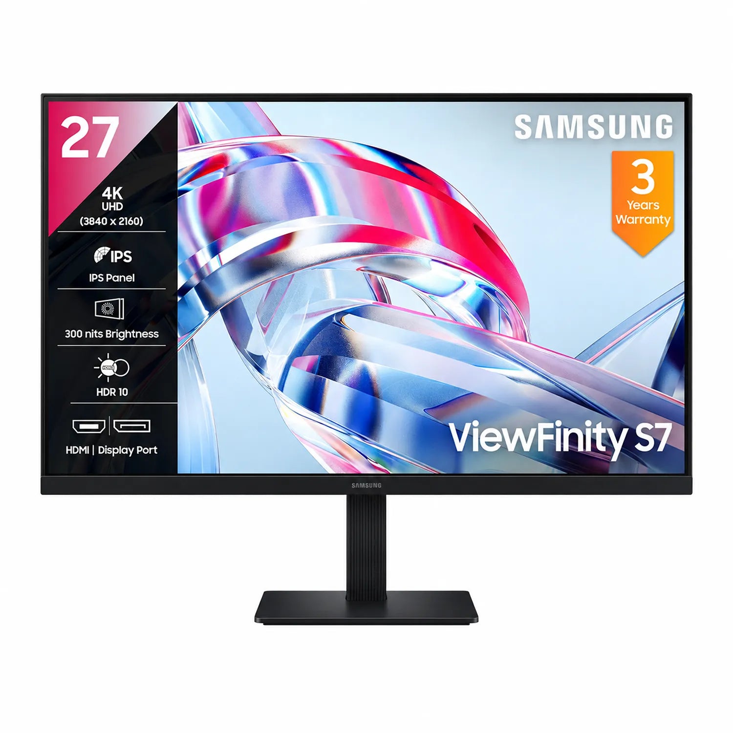Samsung LS27H700EAWXXL 27-inch 4K UHD IPS monitor front view with HDR10, 300 nits brightness and DisplayPort HDMI connectivity -tpstech.in