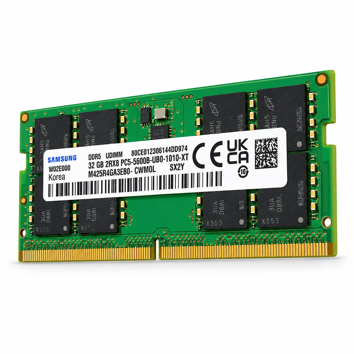 Samsung M425R4GA3EB0-CWMOL 32GB DDR5 5600 2Rx8 memory module angled view -tpstech.in