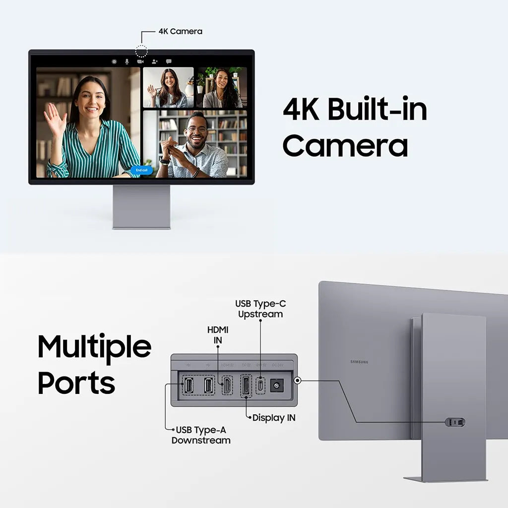 Samsung M9 LS32FM900SWXXL 4K built-in camera and multiple connectivity ports including HDMI DisplayPort and USB-C -tpstech.in