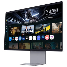 Samsung M9 LS32FM900SWXXL 32-inch 4K OLED Smart Monitor front angle view with Smart TV apps -tpstech.in