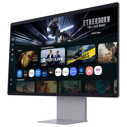 Samsung M9 LS32FM900SWXXL 32-inch 4K OLED Smart Monitor front angle view with Smart TV apps -tpstech.in