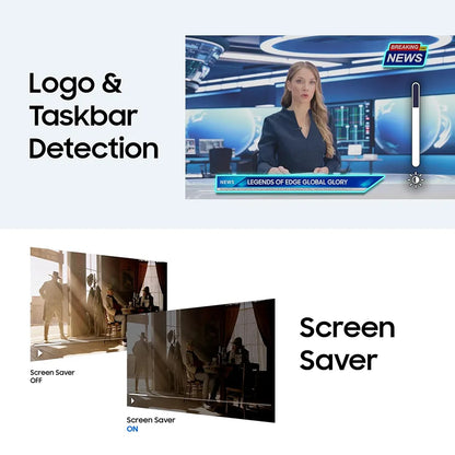 Samsung M9 LS32FM900SWXXL OLED Smart Monitor showing Logo and Taskbar Detection and Screen Saver features -tpstech.in