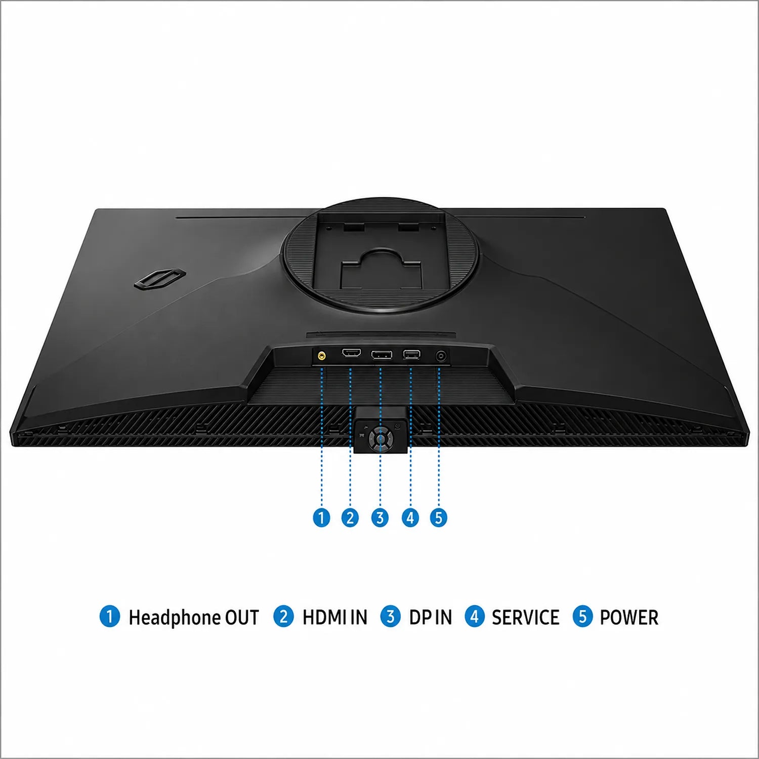 Samsung Odyssey G6 LS27HG612SWXXL monitor rear ports including HDMI, DisplayPort, headphone out, service and power -tpstech.in