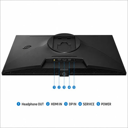 Samsung Odyssey G6 LS27HG612SWXXL monitor rear ports including HDMI, DisplayPort, headphone out, service and power -tpstech.in