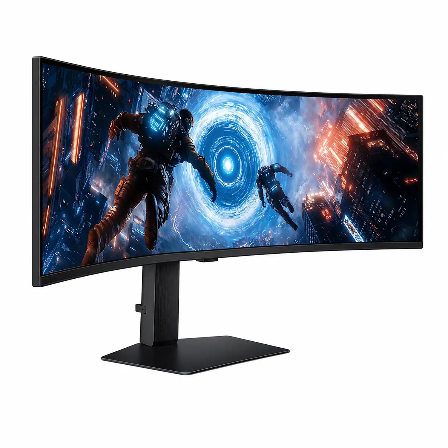 Samsung Odyssey G9 49 inch 1000R curved gaming monitor shown from an angled front view -tpstech.in