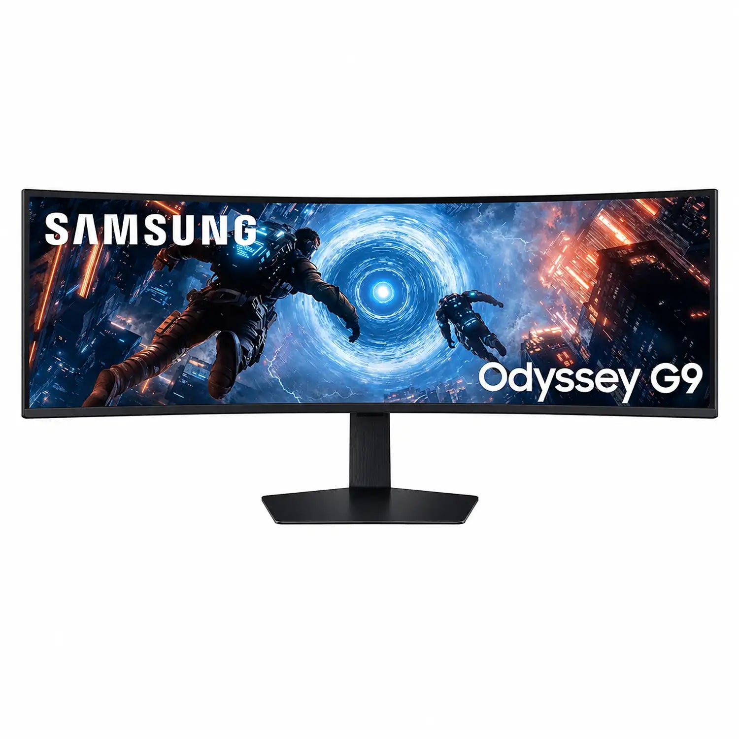 Samsung Odyssey G9 49 inch DQHD curved gaming monitor shown from the front with immersive widescreen display -tpstech.in