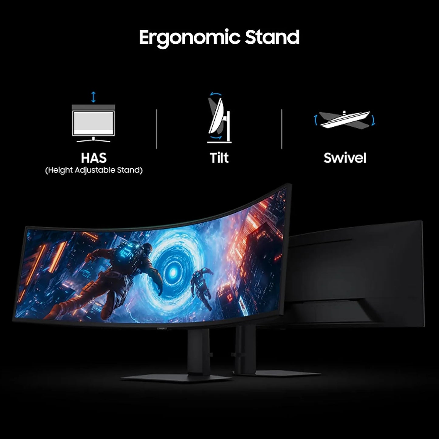 Samsung Odyssey G9 49 inch curved gaming monitor with height adjustable stand, tilt and swivel functionality -tpstech.in