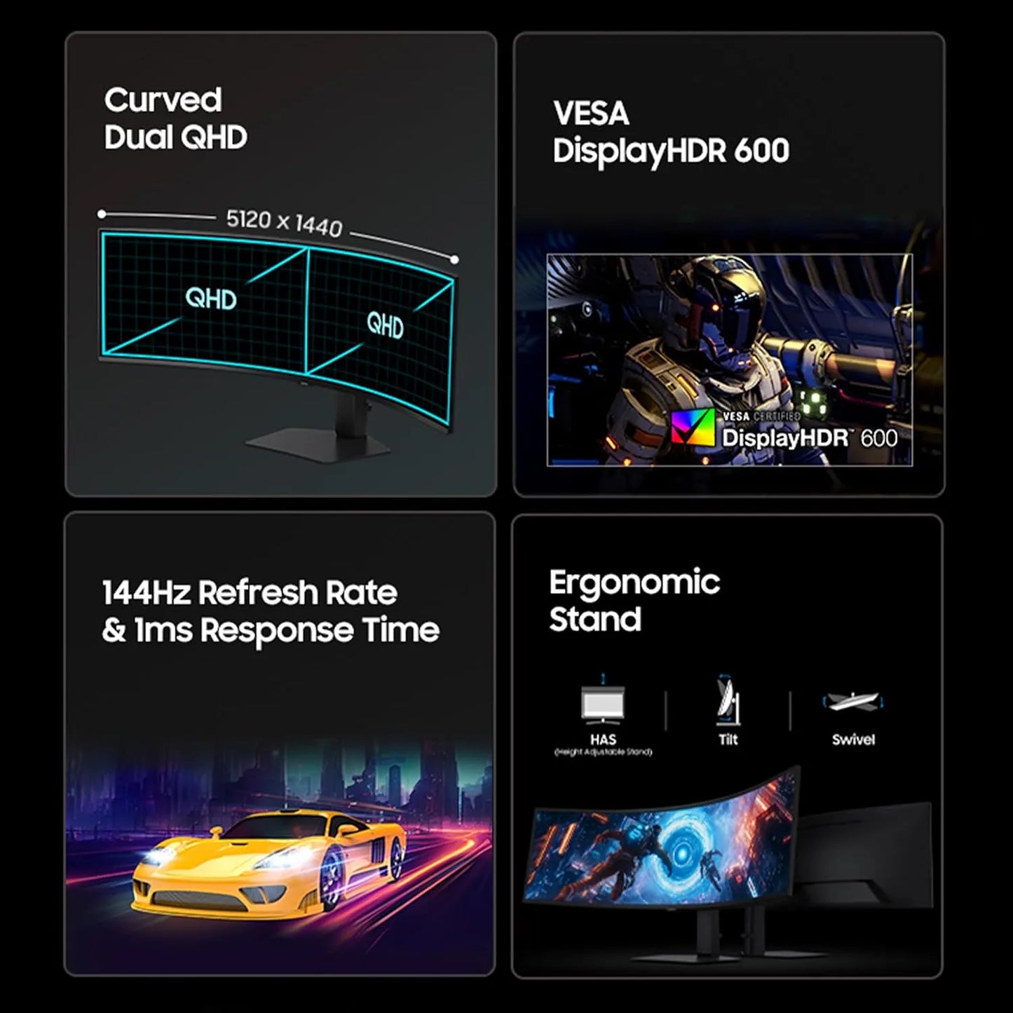 Samsung Odyssey G9 49 inch curved gaming monitor with 5120 x 1440 DQHD resolution, DisplayHDR 600 and 144Hz refresh rate -tpstech.in