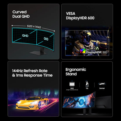 Samsung Odyssey G9 49 inch curved gaming monitor with 5120 x 1440 DQHD resolution, DisplayHDR 600 and 144Hz refresh rate -tpstech.in
