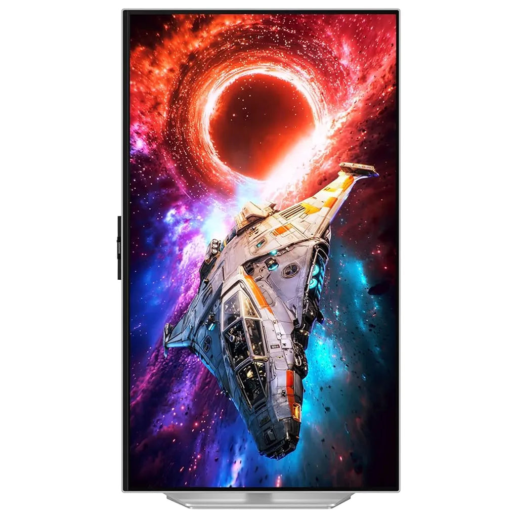 Samsung Odyssey OLED G8 LS32HG800SWXXL gaming monitor front view with vivid OLED display and vertical orientation -tpstech.in